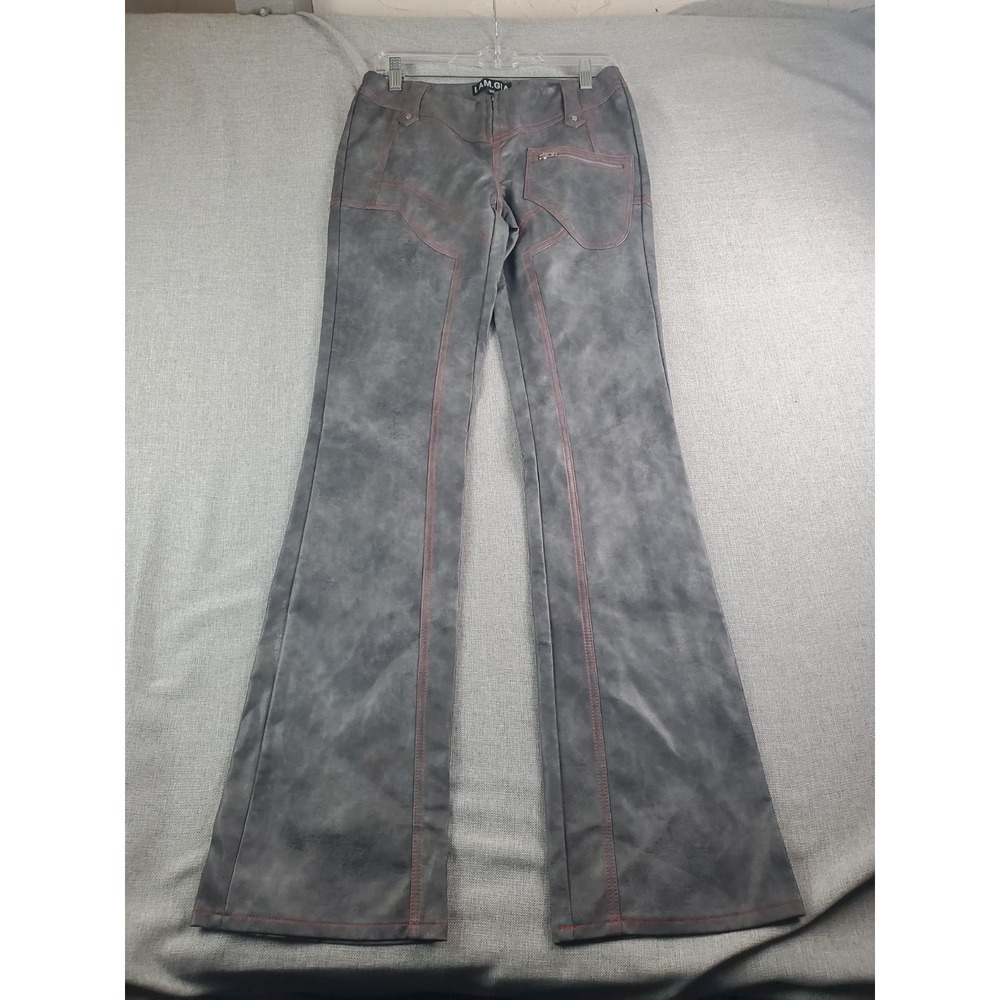 I.AM.GIA Faux Leather High Waist Pants Womens Xs Gray Fray